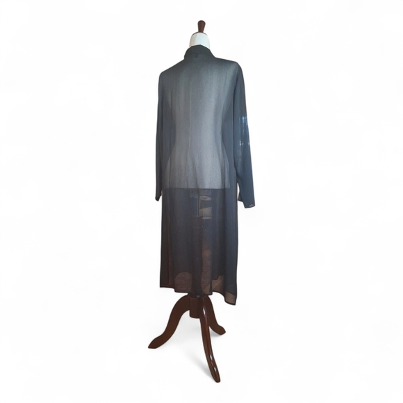 Eileen Fisher Wmn Sheer Silk Black Georgette Classic Collar Open Long Shirt S/P - Picture 2 of 2